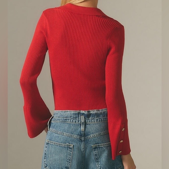 Maeve by Anthropologie Red V-Neck Trumpet Sleeve Sweater - Picture 5 of 11